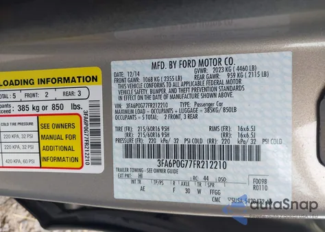 2015 Ford Fusion S from USA, damaged, VIN 3FA6P0G77FR212210